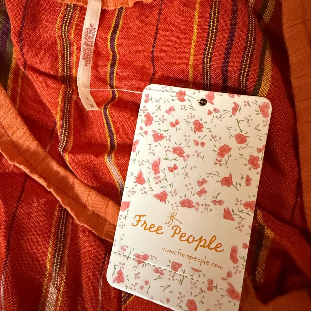 NWT Free People Red Orange Striped Tiered Ruffle Maxi Dress - Picture 7 of 8